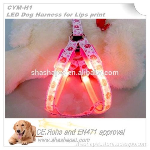 Lips print LED Dog Harness in dog harness with dog harness vest pattern